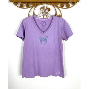 Life is Good V-neck semi-fitted purple tee S